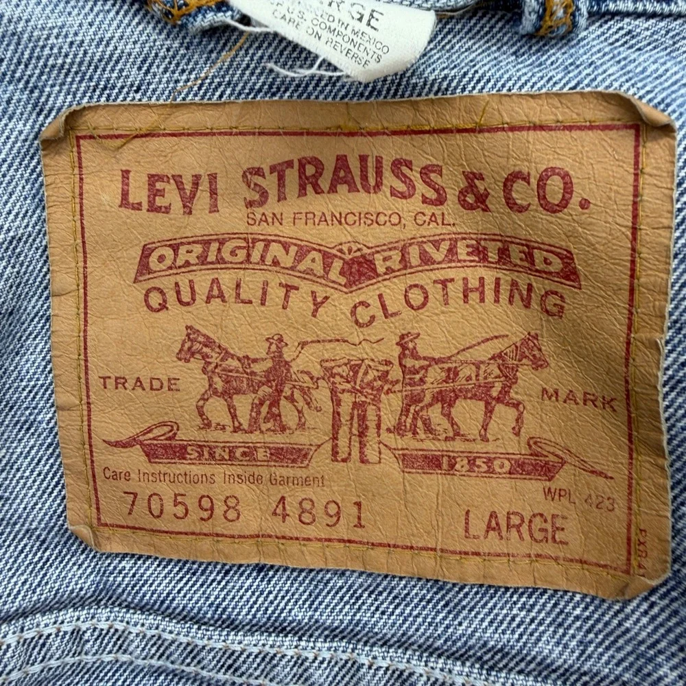 '92 Levi's Denim Jacket Mens Large Blue 70598 4891 Trucker Jean Jacket EUC - Picture 7 of 12